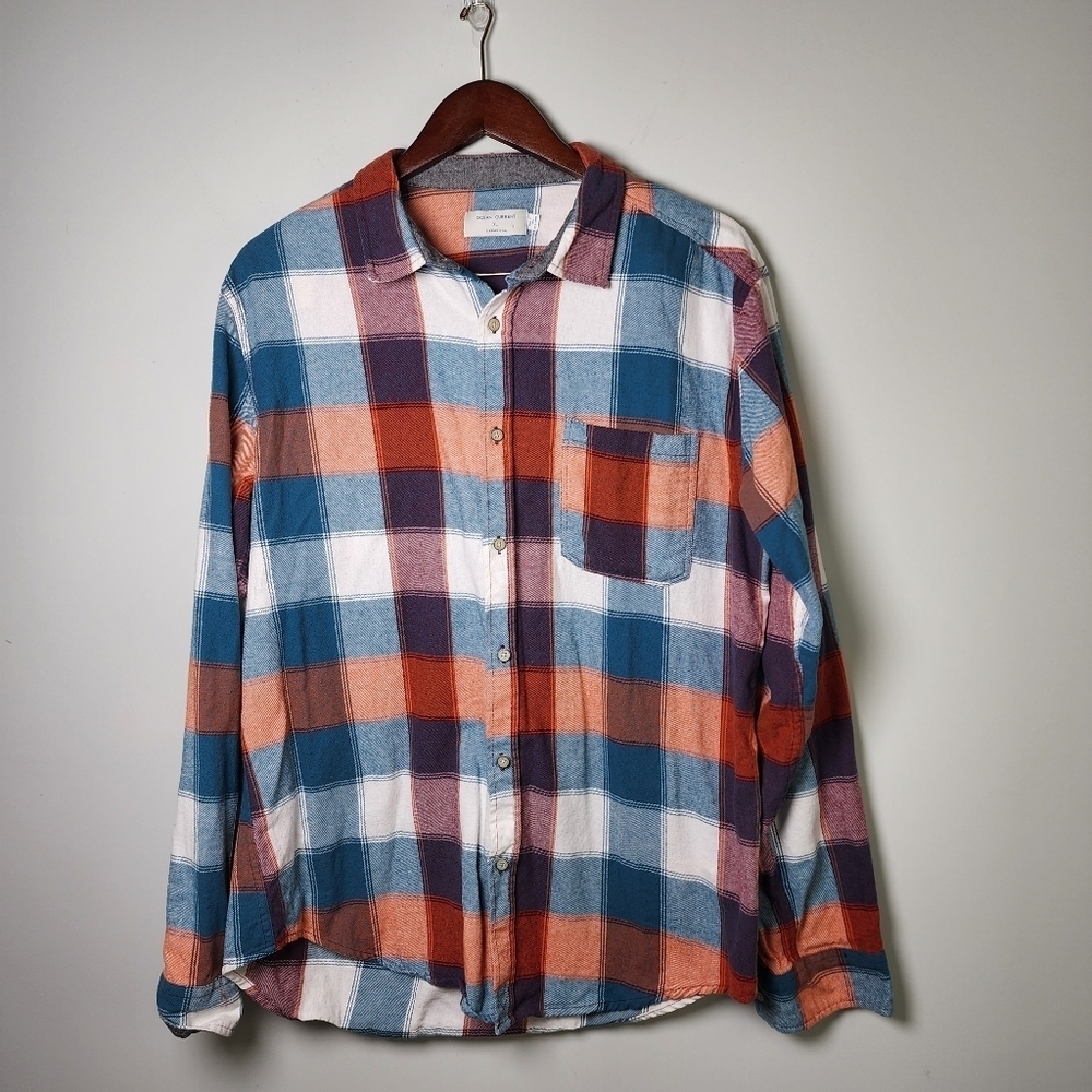 Ocean Current Mens Long Sleeve Button Front Cotton Flannel Shirt Size XL